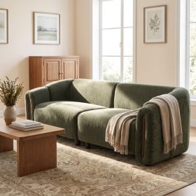 87.4" Modern Minimalist Curved Block Sofa, Upholstered 3-Seater Sofa Couch, Wide Armrest Modular Sofa with Hidden Wood Slit Detail, Low Profile Deep S (Option: Green)
