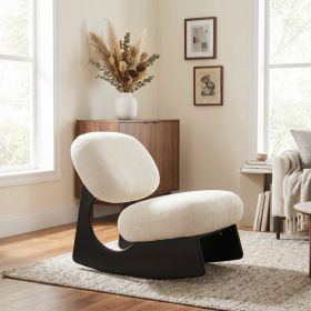Modern Curved Hollow Base Rocking Accent Chair, Soft Textured Chenille Upholstered Armless Rocker Lounge Chair, Unique Sculptural Rocking Chair for Li (Option: Off-White+Black)