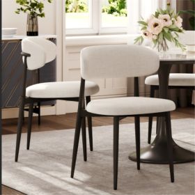 Dining Chairs Set Of 2, Metal Kitchen Chairs With Modern Fabric Upholstered For Dining Room, Beige (Option: 94228240)
