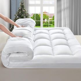 Ultra-Soft Quilted Cooling Mattress Topper Pad, Pillow Top Mattress Topper, Ultra-Soft Quilted Cooling Mattress Protector, Suitable For 8-24 Inch Deep (Option: White 900g Queen)