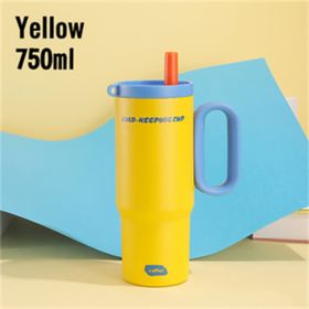 26oz Insulated Tumbler With Handle & Straw, Stainless Steel Cold Cup Keeps Drinks Cold12H Large Capacity Travel Mug, Double Wall Vacuum Insulated Tumb (Option: Yellow)