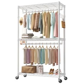 29.5-45-inch Rolling Clothes Rack With Adjustable Metal Shelves And Heavy-duty Hangers With Side Hooks,ideal For Homes And Laundry Rooms (Option: White45IN)