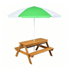 3-in-1 Kids Picnic Table with Adjustable Umbrella, Fir Wood Outdoor Activity Table Set with Detachable Storage Boxes, Sand & Water Play Table for 3-7 (Option: default title)