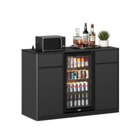 53.2inch Fluted Buffet Wine Cabinet With Mini Fridge Nook Fridge Not Included, Charging Station&Adjustable Shelves, Sideboard Storage Cabinet For Kitc (Option: 33945570)