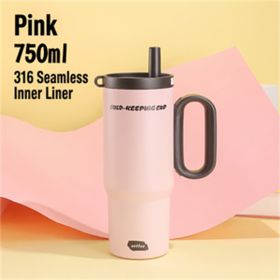 26oz Insulated Tumbler With Handle & Straw, Stainless Steel Cold Cup Keeps Drinks Cold12H Large Capacity Travel Mug, Double Wall Vacuum Insulated Tumb (Option: Pink)