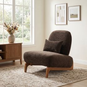 Modern Armless Accent Chair with Curved Wood Base, Linen Upholstered Slipper Chair with Lumbar Pillow, High-Back Lounge Chair for Living Room, Bedroom (Option: Dark Brown,Natural)