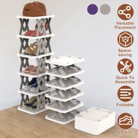 6 Tier Foldable Shoe Rack Vertical Shoe Organizer Narrow Shoe Rack For Small Spaces Space Saving Free Standing For Corner Entryway Hallway Bedroom 2 C (Option: Grey)