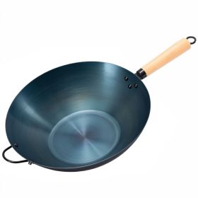 Nonstick Carbon Steel Wok, Pre-Seasoned Flat Bottom Chinese Pan, Compatible With Induction, BBQ And Camping (Option: Dark blue)