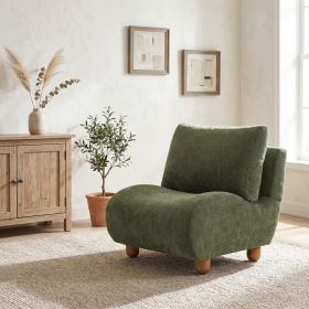 30.1" Modern Curved Accent Chair, Linen Blend Upholstered Single Sofa Chair with Rounded Edges, Armless Lounge Chair with Wood Legs for Living Room, B (Option: Green)
