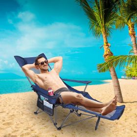 Foldable Camping Chair 330LBS Load Heavy Duty Steel Lawn Chair Collapsible Chair with Reclining Backrest Angle Cup Holder Pillow Side Pocket Carr (Color: Blue)