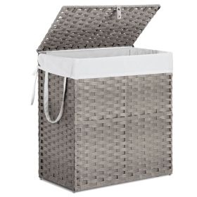 Laundry Basket with Lid, 110 L Hand-Woven Pp Rattan Laundry Basket with Compartments & Handles, Foldable, Removable Liner (Color: Gray/110L)