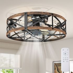 Embedded ceiling fan with lights, bladeless silent ceiling lamp, remote-controlled minimalist ceiling fan with mesh cover (Color: Gold/19in)