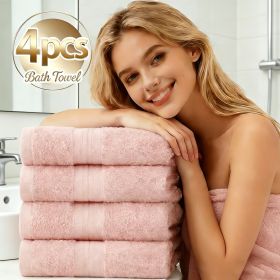 4-Piece Extra Large Bath Towels, 70x140 Cm, Cotton (Option: Pink)