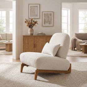 Modern Armless Accent Chair with Curved Wood Base, Linen Upholstered Slipper Chair with Lumbar Pillow, High-Back Lounge Chair for Living Room, Bedroom (Option: Off-White+Natural)