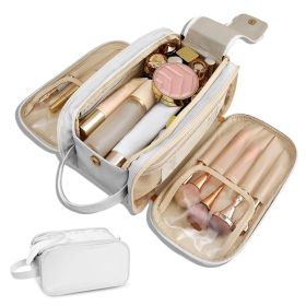 Travel Toiletry Bag For Women Men, Large Travel Toiletry Organizer Makeup Bag, Hanging Cosmetic Bag Kit Leather Skin Care (Option: White)