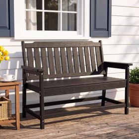 HDPE Outdoor Bench, Weather-Resistant Patio & Porch Bench With Aluminum-Reinforced Frame, 560 Lbs Weight Capacity, Low-Maintenance Garden Bench For Ba (Option: Black)