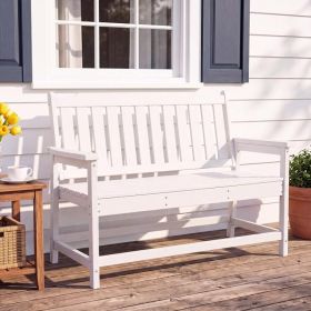 HDPE Outdoor Bench, Weather-Resistant Patio & Porch Bench With Aluminum-Reinforced Frame, 560 Lbs Weight Capacity, Low-Maintenance Garden Bench For Ba (Option: White)