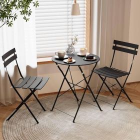 Indoor Outdoor 3-Piece Foldable Bistro Set  Folding Outdoor Patio Furniture Sets  2 Chairs And 1 Table, Weather-Resistant Outdoor Indoor Conversation (Option: Black)