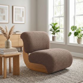 28" Modern Curved Boucle Accent Chair, Mid-Century Armless Lounge Chair with Solid Wood Base, Ergonomic Upholstered Slipper Chair for Living Room, Bed (Option: Brown)