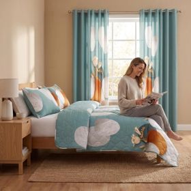 9-Piece Green Dot Quilted Bedspread And Curtain Set, Microfiber Bed Cover With 2 Pillow Shams And 6 Window Curtain Panels, Twin XL, Queen, King And Ca (Option: Twin XL)