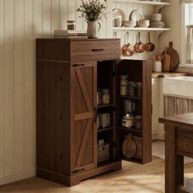 Farmhouse Kitchen Pantry Cabinet - 472" Tall Wood Kitchen Storage Cabinets with Adjustable Shelves  Barn Style Doors Drawer, Versatile Storage for Din (Option: Brown)