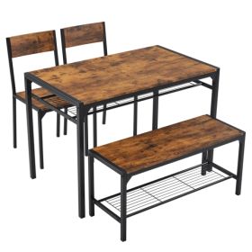 Dining Table Set For 4, Kitchen Table With 2 Chairs And A Bench, 4 Piece Kitchen Table Set For Small Space, Home Kitchen Bar Pub Apartment, Rustic Bro (Option: Defaulttitle)