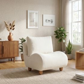 30.1" Modern Curved Accent Chair, Linen Blend Upholstered Single Sofa Chair with Rounded Edges, Armless Lounge Chair with Wood Legs for Living Room, B (Option: Beige White)