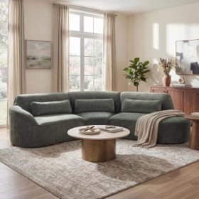 123" Modern Curved Sectional Sofa with High-Density Fully Compressed Sponge and Chaise Lounge, 3-Piece Set, Fully Assembled Right Hand Facing, Perfect (Option: Green)