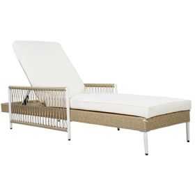 Outdoor All-Weather PE Rattan Chaise Lounge, Minimalist Patio Wicker Lounge Chair With 6 Gear Adjustable Recliner, Arms And Cushion For Poolside, Deck (Option: 75316884)